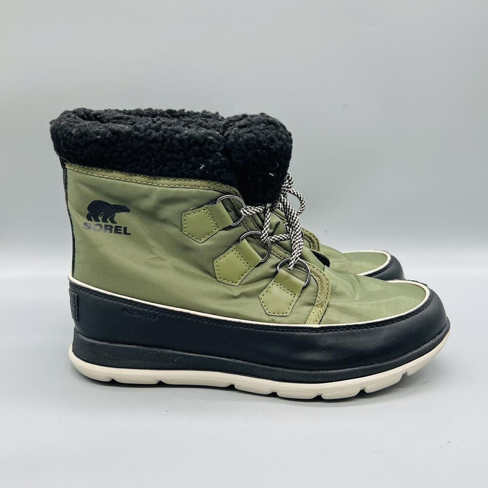Sorel Boots Womens 9.5 Green Waterproof Ankle Faux Fur Lined Winter Snow Shoes